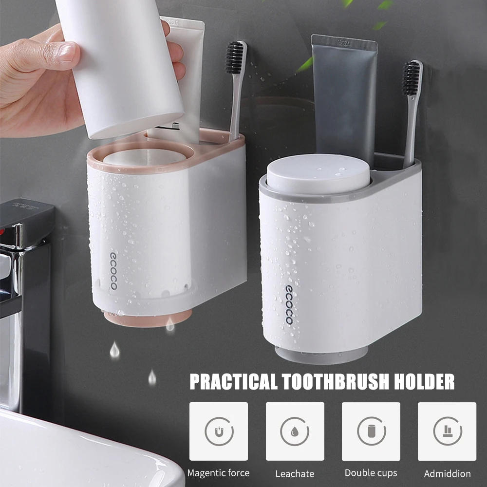 

Bathroom Toothbrush Rack Toothbrush Holder Wall Mounted Toothbrush Cup Organizer Toothpaste Storage Rack