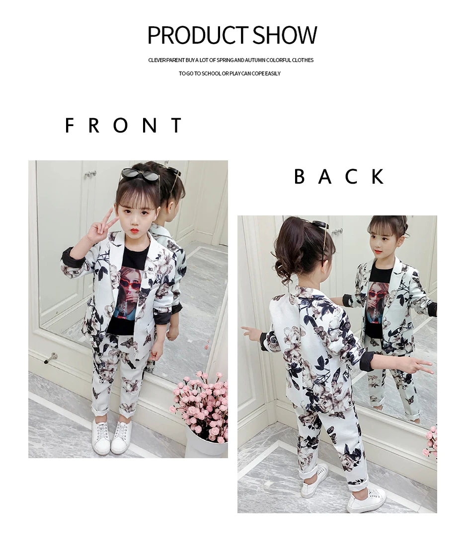 Clothes For Girls Print Blazers& Pants Girls Clothing Sets Turn Down Collar Children Clothes Girl Fall Novelty Children's Suits