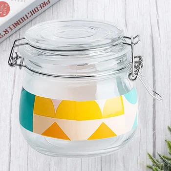 

1PC 500ml Sodium-calcium Glass Storage Tank Simple Printed Seal Tank Portable Food Storage Bottle Sealed Empty Honey Jar Large C