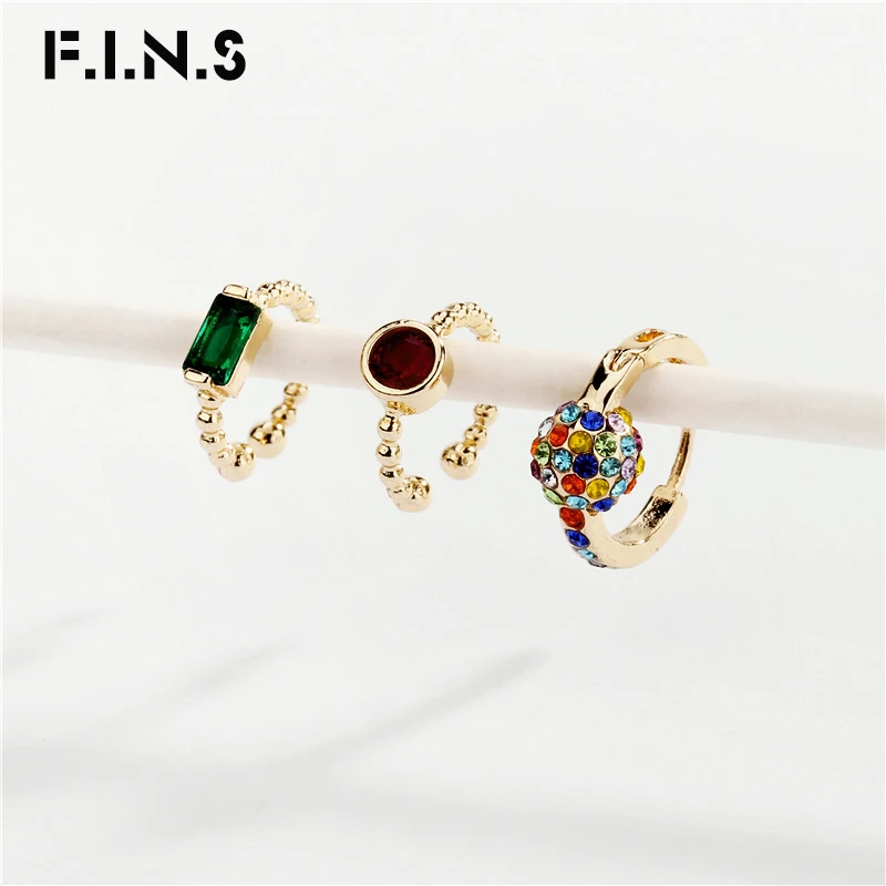 F.I.N.S 3 шт./компл. наборный Цвет Фул циркон серьги-манжеты для Для женщин Золотой Цвет Cooper геометрический клипсы без штанга