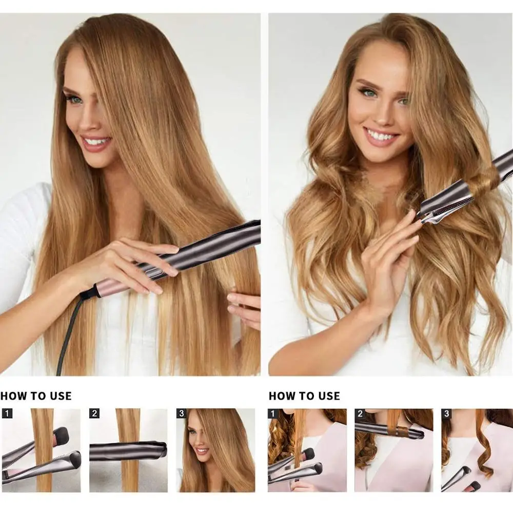 2 In 1 Straight Curl Tourmaline Ceramic Twisted Flat Iron Hair