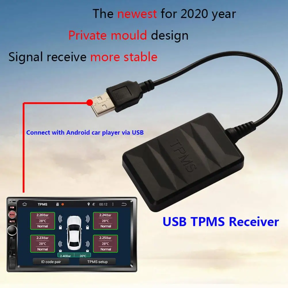 USB система контроля давления в шинах TPMS внешний датчик автоматической сигнализации модуль USB TPMS с 4 датчиками s для автомобильного автобуса микроавтобуса