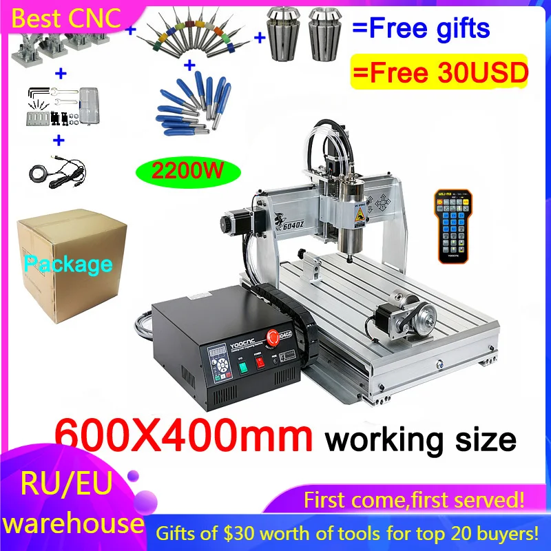 YOOCNC CNC 6040Z 2.2KW 4 оси фрезерный станок по дереву 600x400мм 3 металла USB гравер резак