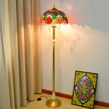 

40 cm of boreal Europe style brass jade sitting room floor lamp roses HuaDi tiffany stained glass pure copper lamp stand