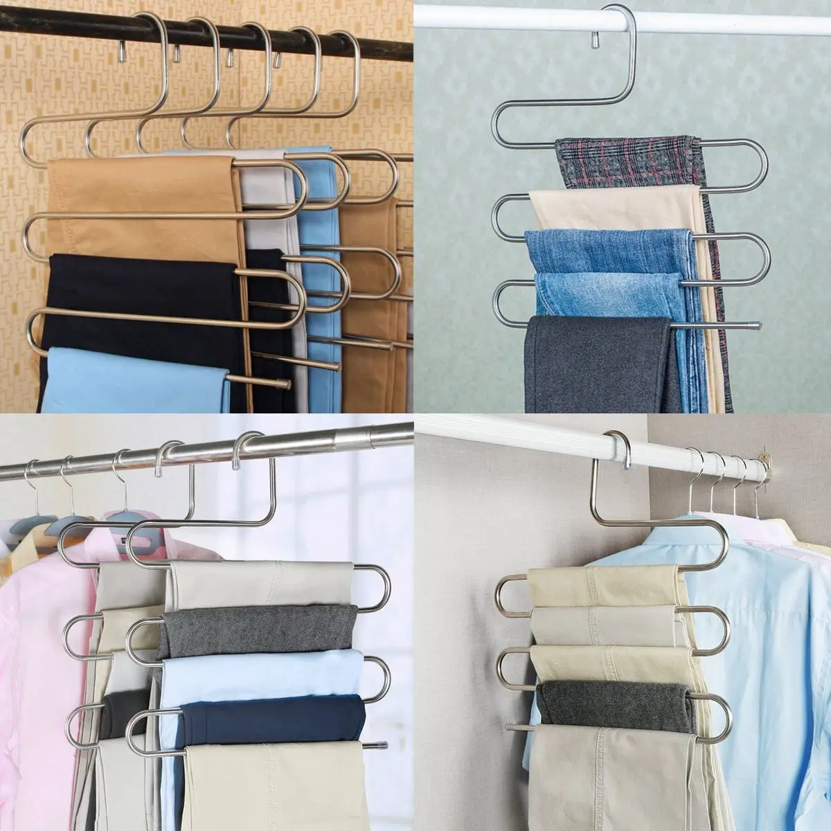 5-Layer Clothes Pants Hanger Trouser Multi Layers Storage Rack Wardrobe Organizer Stainless Steel Necktie Shelf Space Saver