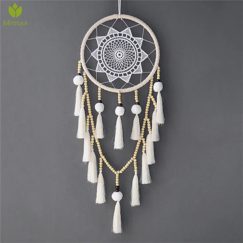 

Nordic White Beads With Tassel Big Dre am Catcher Hairball Tassel dreamcatcher wall Hanging Decoration for Kids Girls Women Room