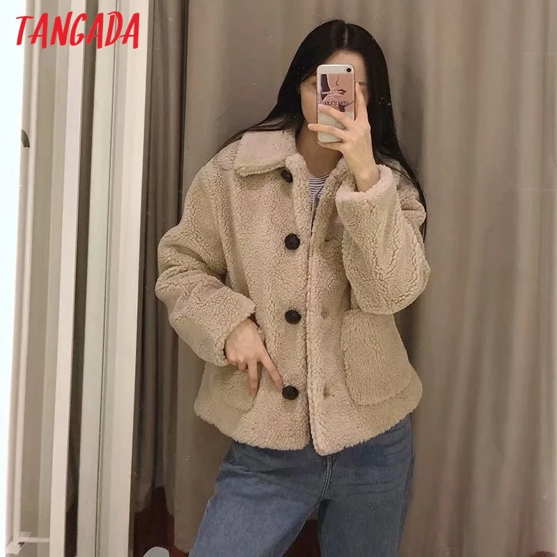 Tangada, женское объемное плюшевое пальто, теплое, толстое, на пуговицах,, осень, зима, теплое, плюшевое пальто, Женское пальто, 4M117