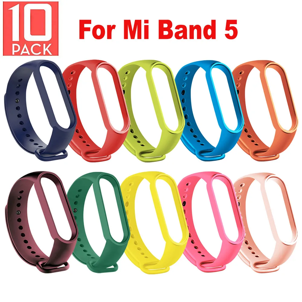 10 шт./упак. для Xiaomi Mi Band 5 ремешок силиконовый спортивный браслет наручные Ремешки
