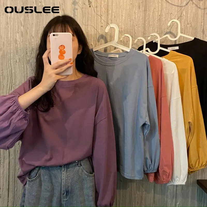

Women's Puff Sleeve Blouses, Elegant Pullover Tops, Vintage Shirt, Solid, All-match, Chic, Ulzzang, Outwear Shirt, Autumn