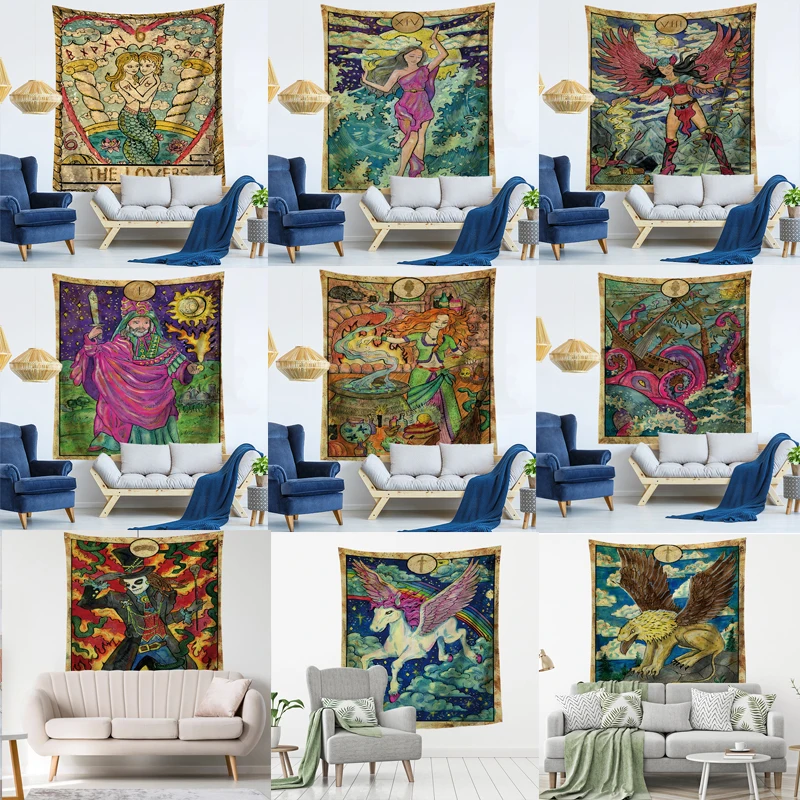 Tarot Card Vintage Tapestry Witchcraft Astrology Home Decor Blanket Wall Cloth 