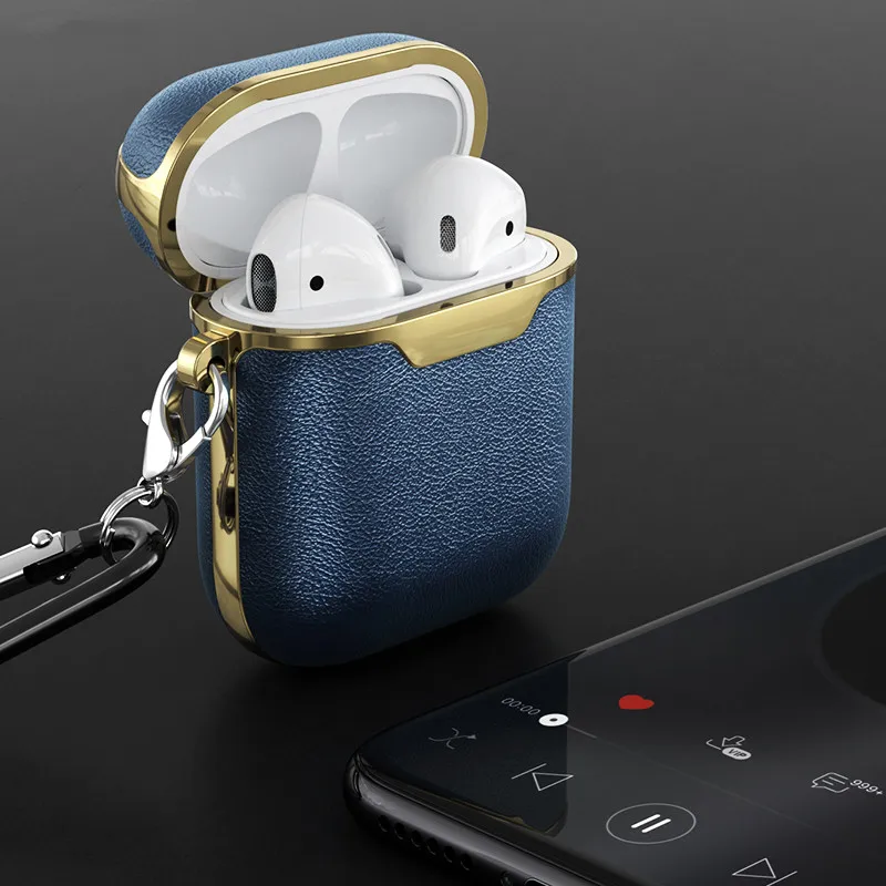 Кожаный чехол для беспроводных наушников Airpods чехол s Для Air Pods Bluetooth Earpods чехол для наушников Защитный чехол - Color: Blue