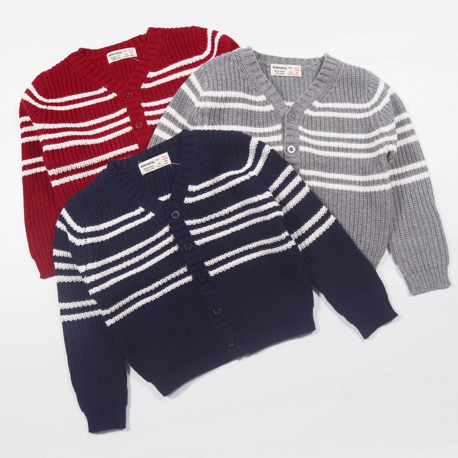 Стиль осень-зима, детский трикотаж в полоску с v-образным вырезом, хлопковый кардиган в студенческом стиле для мальчиков, свитер