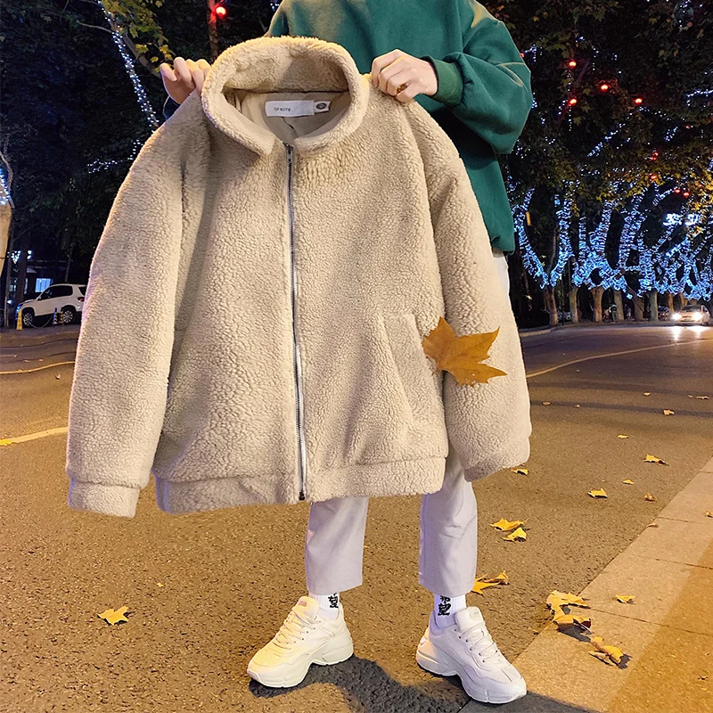 Зимний мех ягненка куртка мужская теплая Модная парка Мужская Утепленная плюшевая куртка Мужская Уличная дикая свободная хлопковая одежда мужская S-2XL