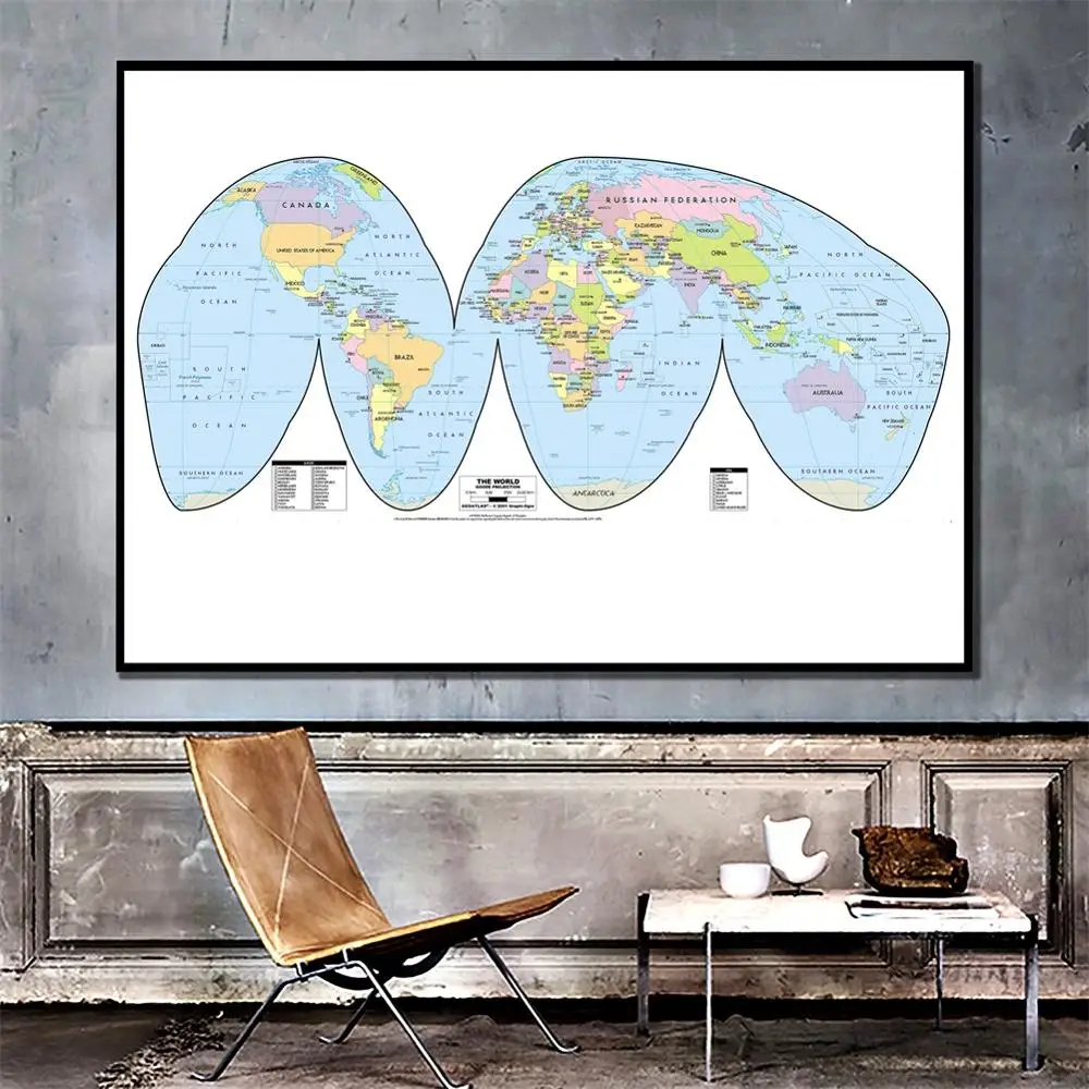 

24x48 inches Goode Projection The World Map HD Office Study Room Wall Decor Canvas Spray Painting