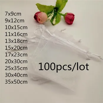

100pcs Organza Bags White Jewellery Bag Organza Jewelry Bag Drawstring Jewelry Packaging Bags 7x9 10x15 20x30cm Jewelry Pouches
