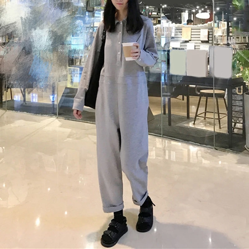 RICININA Female Jumpsuit Women Winter Lapel Pocket Buttons Casual Rompers Womens Jumpsuit Long Sleeve Autumn Overalls Women