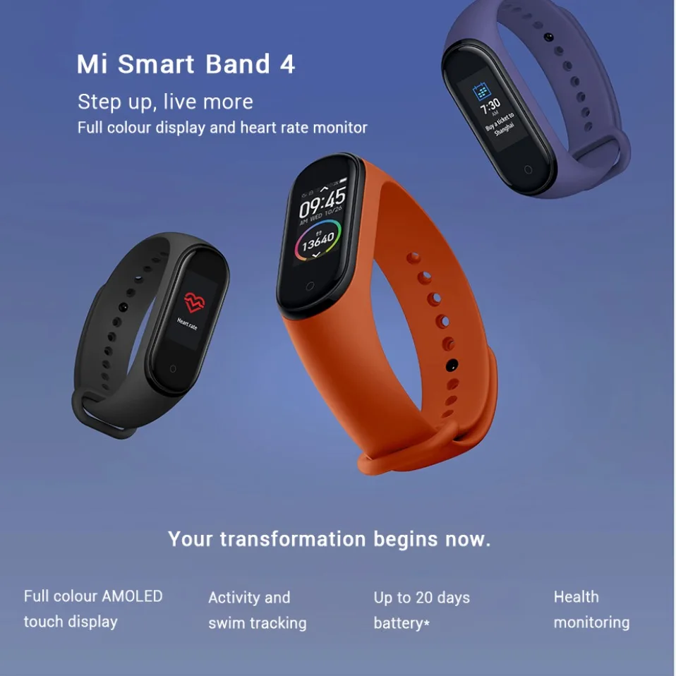Глобальная версия Xiaomi Miband 4 умный Браслет пульсометр фитнес 3 цвета AMOLED экран Smartband фитнес