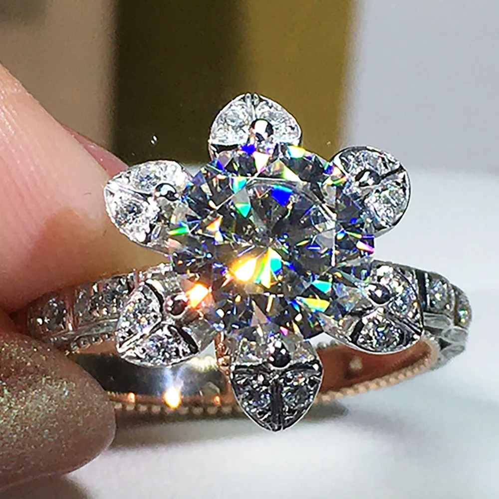 0.72ctw Diamond Flower Clusters Ring 14k White Gold Size 7 Engagement –  Jewelryauthority