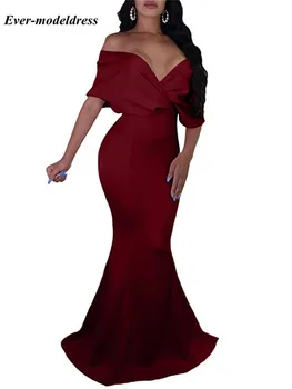 

Vintage Burgundy 2019 Mermaid Evening Dresses Off The Shoulder Fitted Formal Prom Gowns Zipper Back Customized Cheap Robes