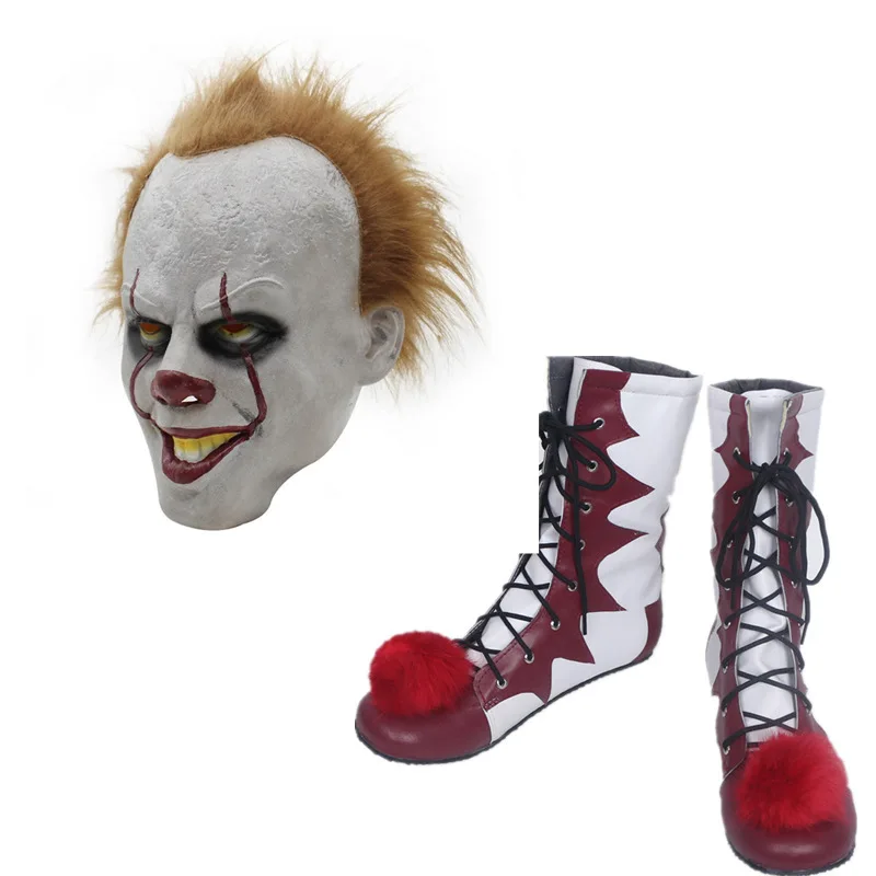 Стивена Кинга это Джокера женские кожаные ботинки Косплэй обувь, Маска Клоун мужские девушки зимние сапоги на заказ Хэллоуин Рождество - Цвет: Mask1  and Shoes