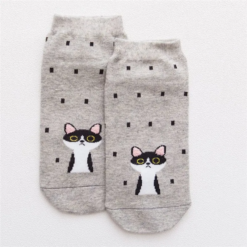 Gray Cat Dots Милые носки в горошек с рисунком кота для девочек; мягкие женские хлопковые носки; сезон весна-лето-осень-зима; модные Молодежные носки до щиколотки - Цвет: Gray Cat Dots