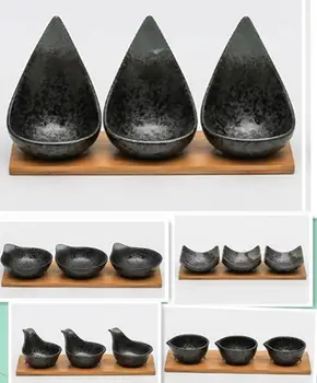 

Creative dried fruit snack candy dish Ceramic dish Wooden tray set Divided sauce dish New Year Wedding plate