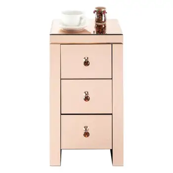 

Nightstand Side Table Mirrored Glass Bedside Table with Three Drawers Rose for your Bedroom
