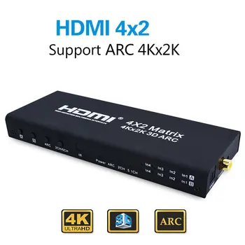 

4K HDMI Matrix 4X2 With Audio Out HDMI Switcher Splitter 4 in 2 Out HDMI 1.4V 4kX2K/30HZ With Remote Control And Power Adapter