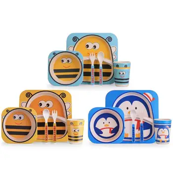 

Eco-friendly healthy Bamboo Fiber Baby Plate Dishes Children Tableware Set Dinnerware Creative Feeding Bowl Separation