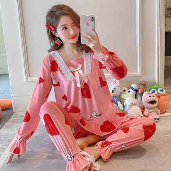 

Pleuche Pajamas in The Fall And Winter of Female New Han Edition Princess Wind Household to Take Long Sleeve Printed Lace
