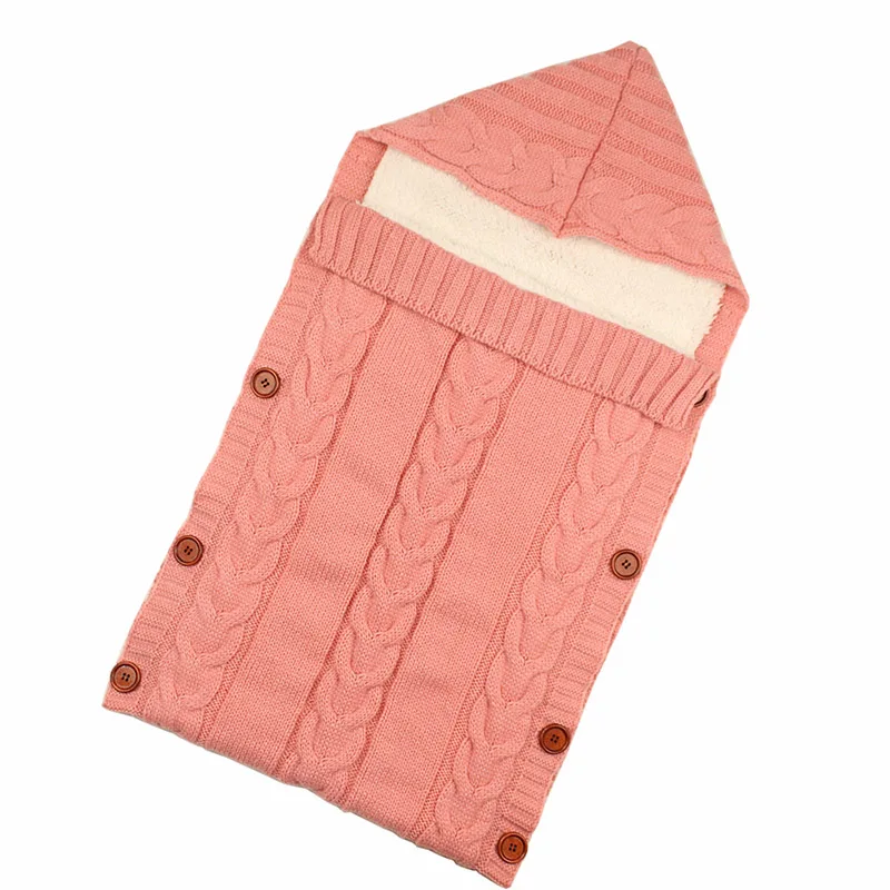 Спальные мешки для новорожденных; зимняя теплая муфта для ног; хлопковое вязаное одеяло; спальный мешок; шерстяной спальный мешок на кнопках; пеленка для коляски - Цвет: J004-pink