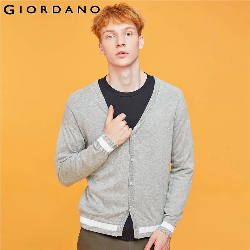 Giordano мужские свитера контрастная пуговица спереди длинный рукав кардиган Coton 12 игла Вязание Blusa De Frio Masculino 13059801