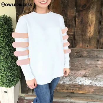 

Madam clothing OWLPRINCESS Long Sleeve Women's T-shirts Velvet Patching Long Sleeve Shirt Women Harajuku O Neck T Shirts Femme