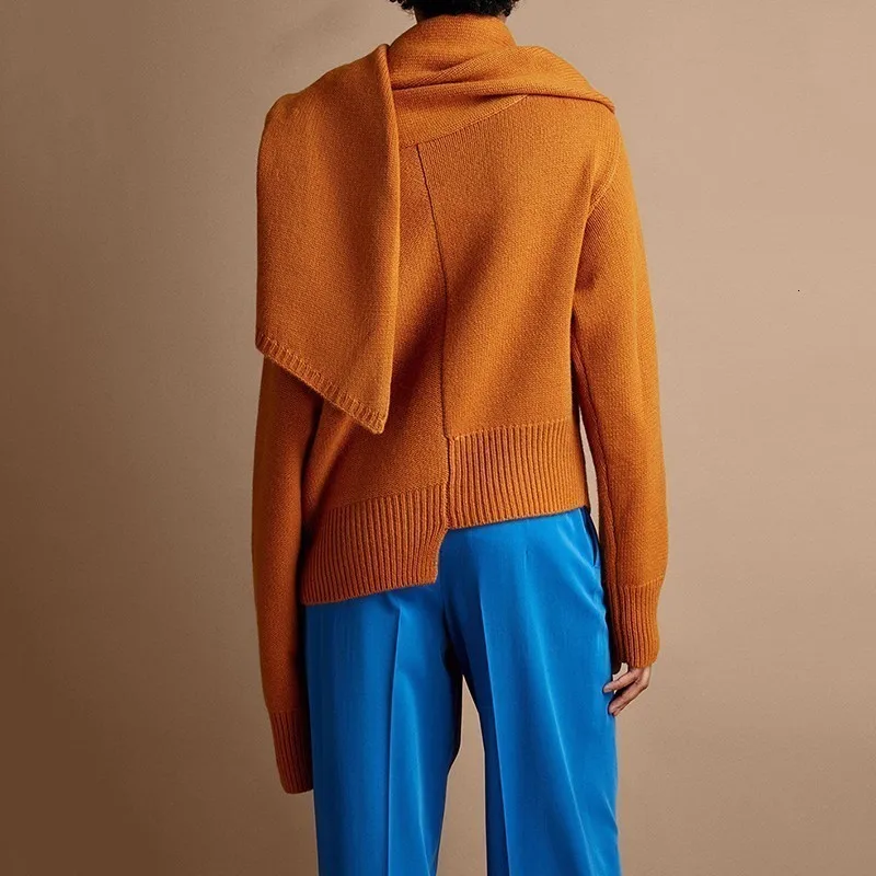 SHENGPALAE, ассиметричный пуловер, трикотаж для женщин, шарф, воротник, длинный рукав, свитер, Женский Повседневный модный джемпер, весна, FL356