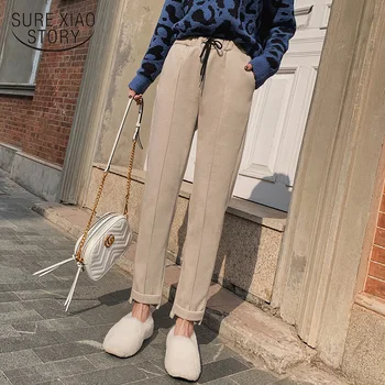 

Thick Warm Casual Woolen Pants Elastic Waist Women Pants Autumn and Winter 2019 New Loose Korean Female Long Trousers 7281 50