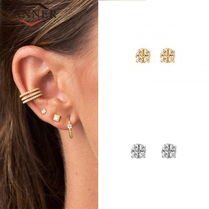 Корейские маленькие свежие 925 пробы серебряные серьги-гвоздики с фианитами красивые серьги для женщин золотого и серебряного цвета маленькие ювелирные изделия для ушей
