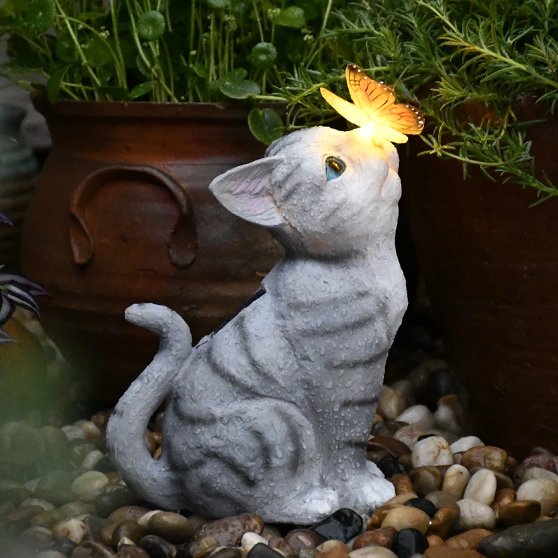 Escultura Solar de gato de resina creativa, adornos para exteriores, patio, estatua, jardín, Micro paisaje, accesorios de decoración|Estatuas y de jardín| -