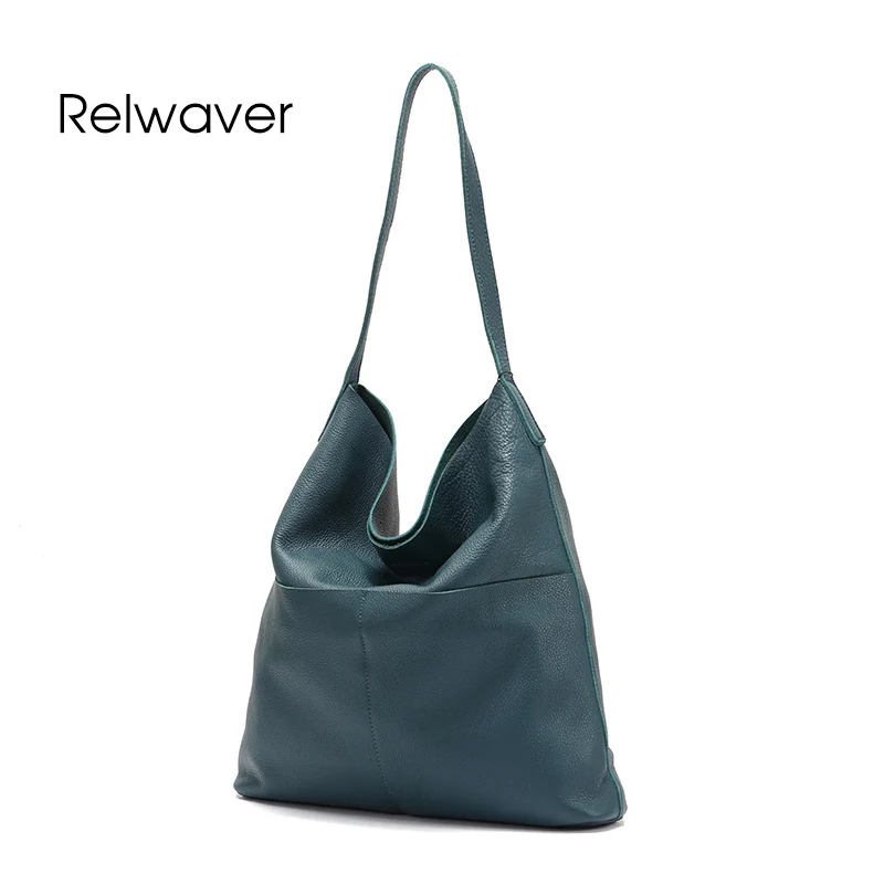 

Relwaver tote bag genuine leather natural cow leather women shoulder bag big capacity soft high quality pocket folding handbag