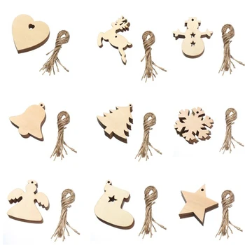 

90 Pieces 9 Style Christmas Wooden Hanging Ornaments Cutouts with Hanging Ropes for Home Decorations, Album Decorations