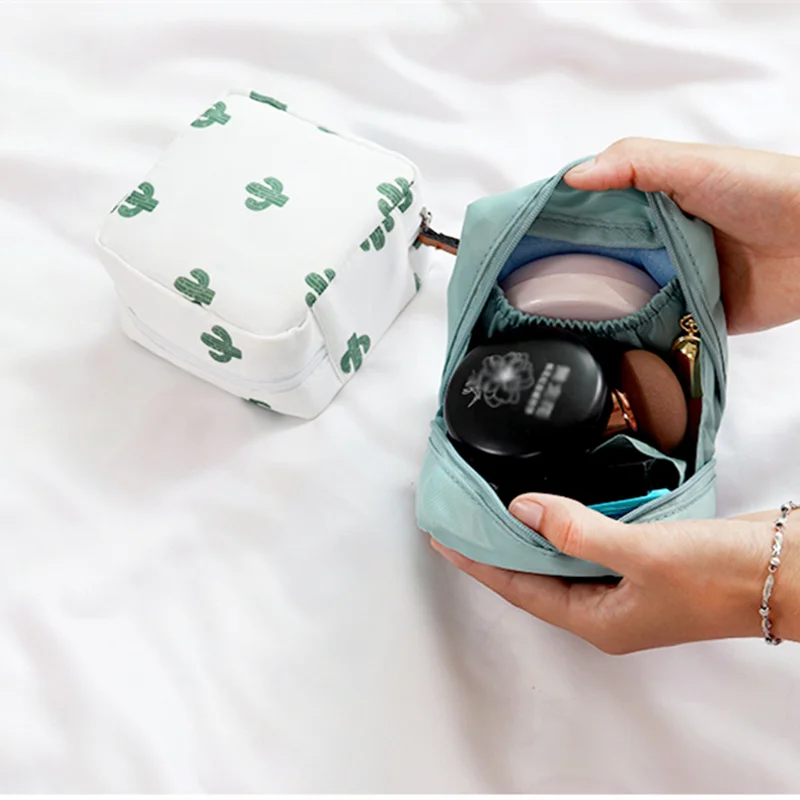 PURDORED 1 pc Solid Color Cosmetic Bag Cactus Travel Toiletry Storage Bag Beauty Makeup Bag Cosmetic Bag Organizer kosmetyczka