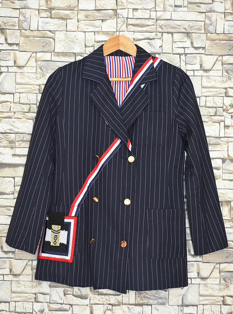 

2019 Autumn Suit Stars with Vertical Stripes Suit Korean Leisure Commuter Joker Notched Striped Clothing Coat Women Jackets