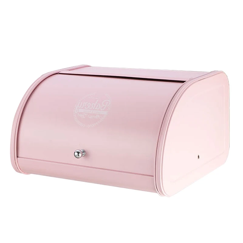 Рулонная металлическая откидная хлебная коробка Пыленепроницаемая коробка для хранения Хлебница кухонный держатель для еды - Цвет: Pink