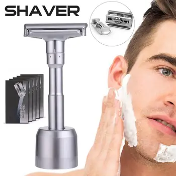 

Men's Razor+5 Blade Refills Stainless Steel Manual Shaver Beard Trimming Tool Adjustable with Carrying Case