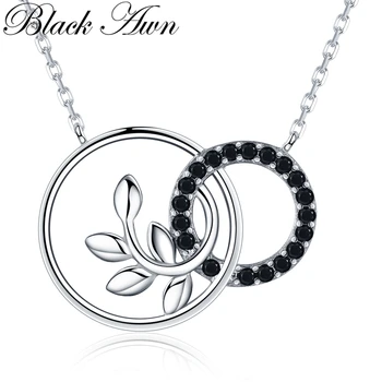 

[BLACK AWN] Cute 925 Sterling Silver Women's Olive Branch Pendants Necklaces Double Rung Silver 925 Jewelry K005