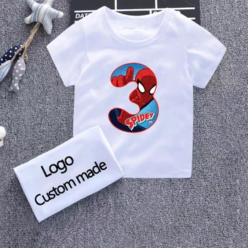 

Kids Numbers T Shirt Boys Girls Superhero White Print Tops Child Tees Spiderman Tshirt Children Clothes 1-9 Age Birthday Gift