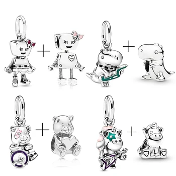 

2Pcs/lot Punk Band Series Bella Dinosaur Charms Beads Fit Original Pandora Charm Bracelets Necklaces For Women DIYJewelry Making