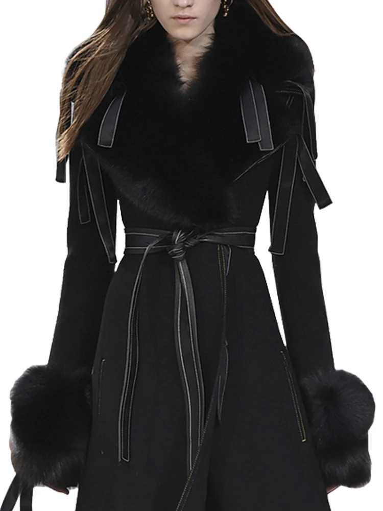 

Wool Side Double Coat Female Fox Fur Collar Long Coats 2020 Winter Jacket Women korean woolen coats casaco feminino MY s