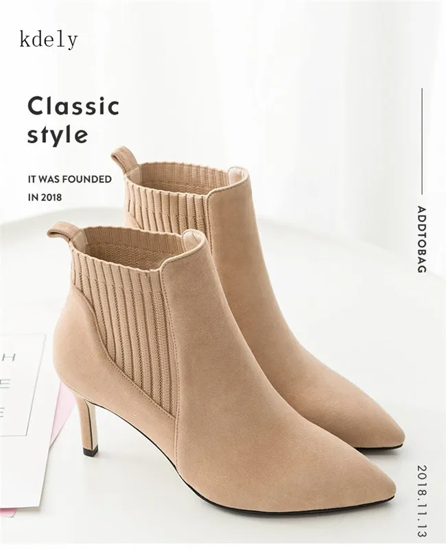 Botas de calcetín Punto 8 cm Stiletto tacones altos botas tobillo para mujer invierno piel Talla grande 34-40 | Обувь