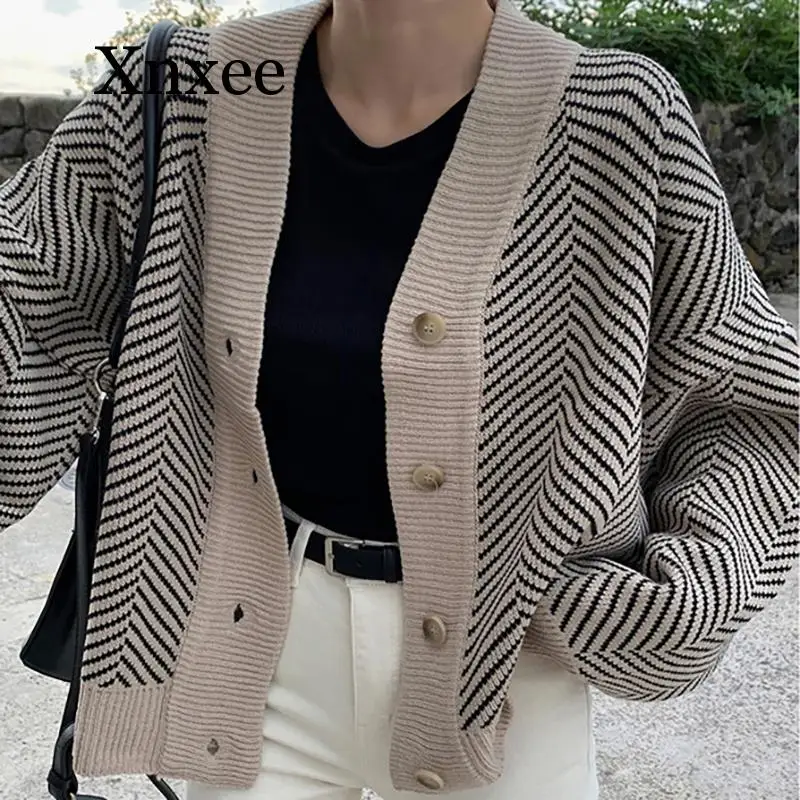 zebra Knitted Striped Cardigan Sweater Women Fashion Patchwork Top Autumn Winter 2020 Long Sleeve Casual Outwears V Neck zebra Knitted Striped Cardigan Sweater Women Fashion Patchwork Top Autumn Winter 2020 Long Sleeve Casual Outwears V Neck
