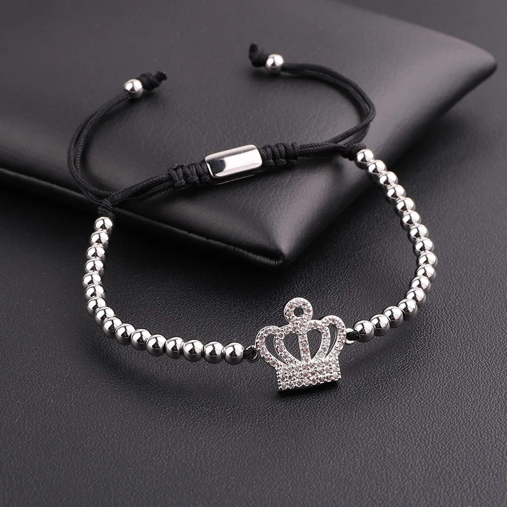 Jaravvi High Quality CZ Micro Pave Crown Stainless Steel Beads Handmade Cord Macrame Friendship Bracelet Men Women Jewelry Gift - Image 5